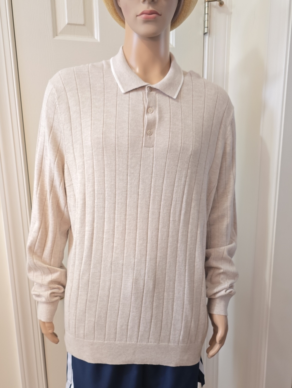 SONOMA BRAND MEN'S BIG & TALL LIGHT TAN RIBBED PULLOVER POLO SWEATER SIZE XXL